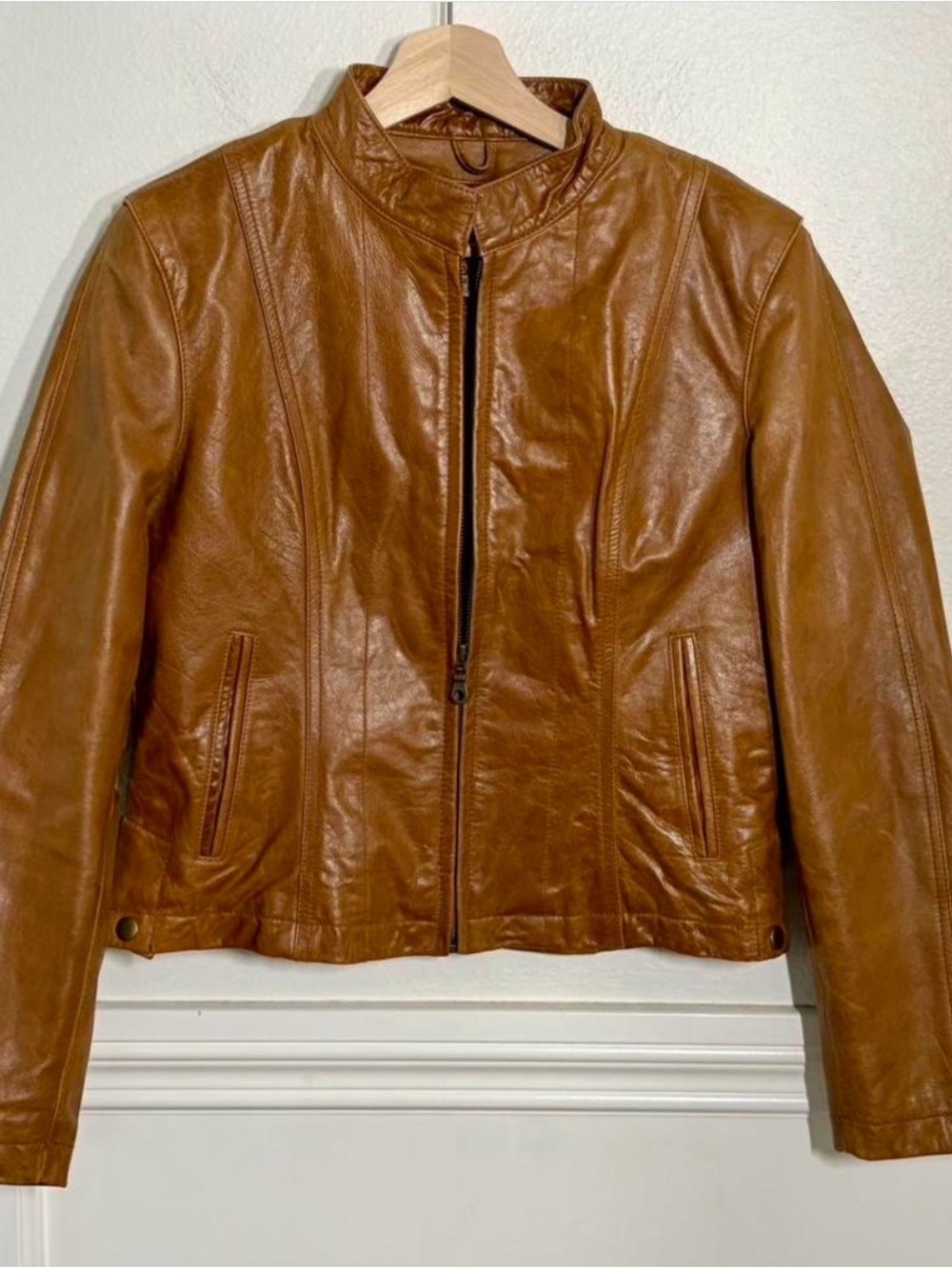 Wilsons Leather Cognac Brown Zip-Front Women's Leather Jacket